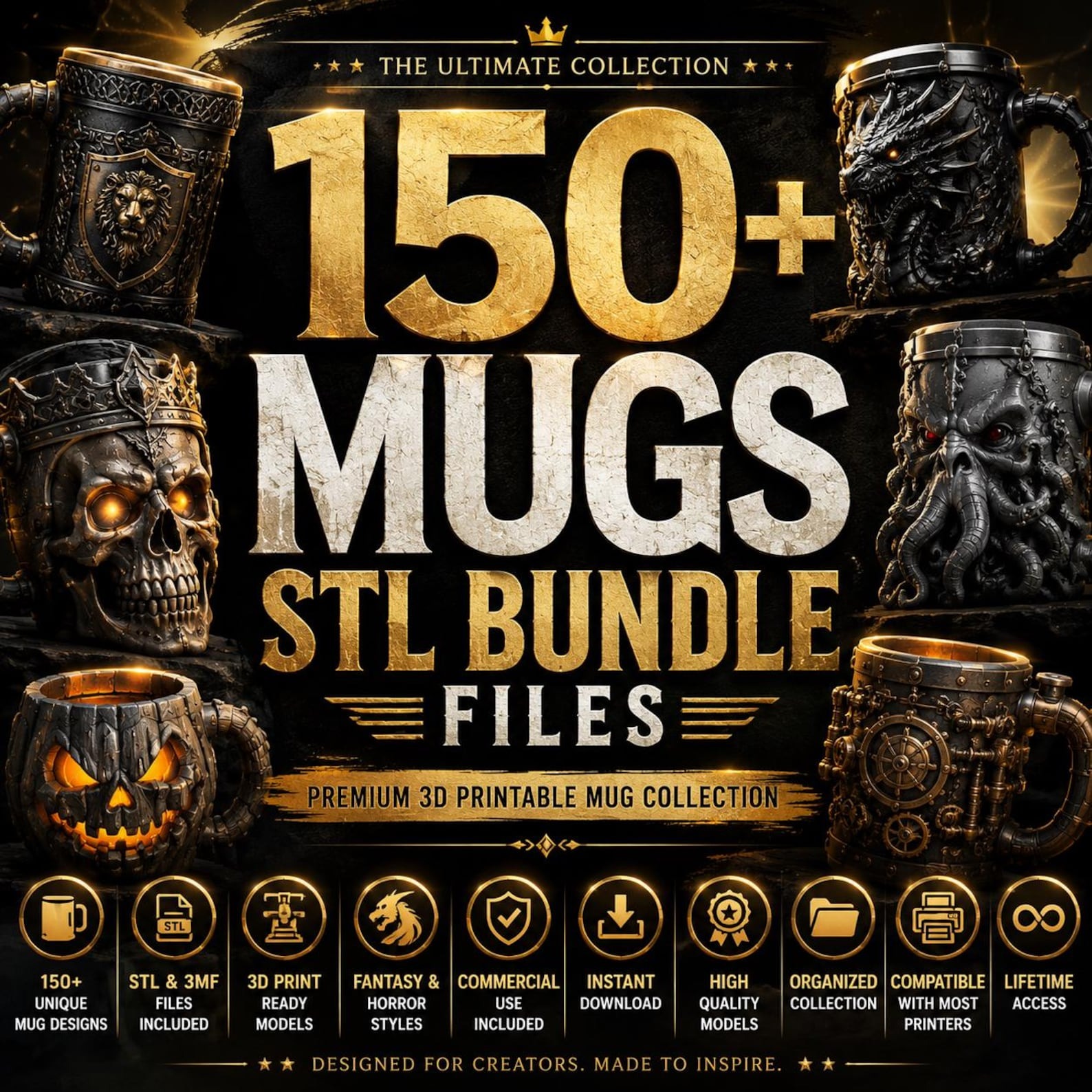 پک فایل STL سه‌بعدی LINEAL Mugs