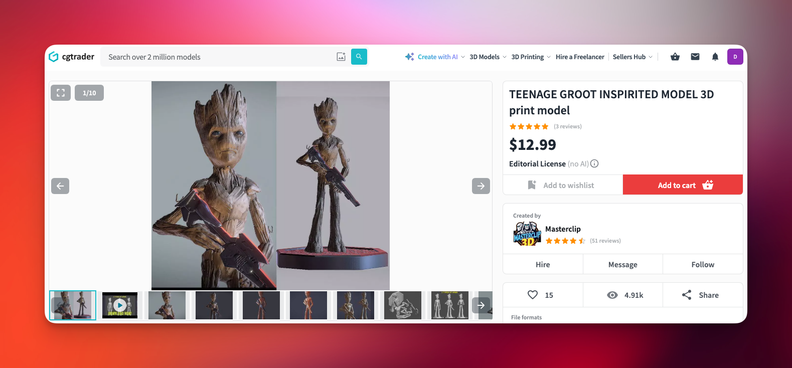 فایل STL سه‌بعدی CGTRADER - Teenage Groot