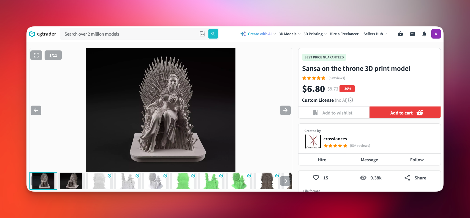 فایل STL سه‌بعدی CGTRADER - Sansa on the Throne