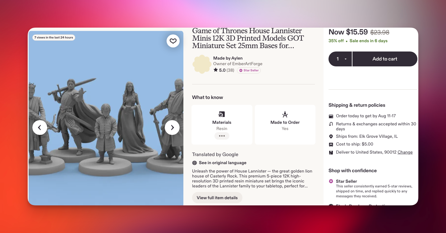 فایل STL سه‌بعدی Miniatura Tyrion Lannister (GoT)