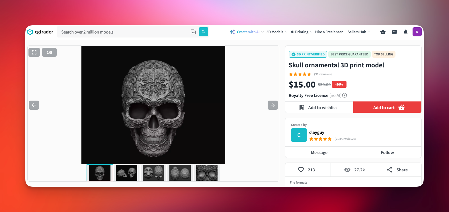 فایل STL سه‌بعدی Skull Ornamental-cgtrader