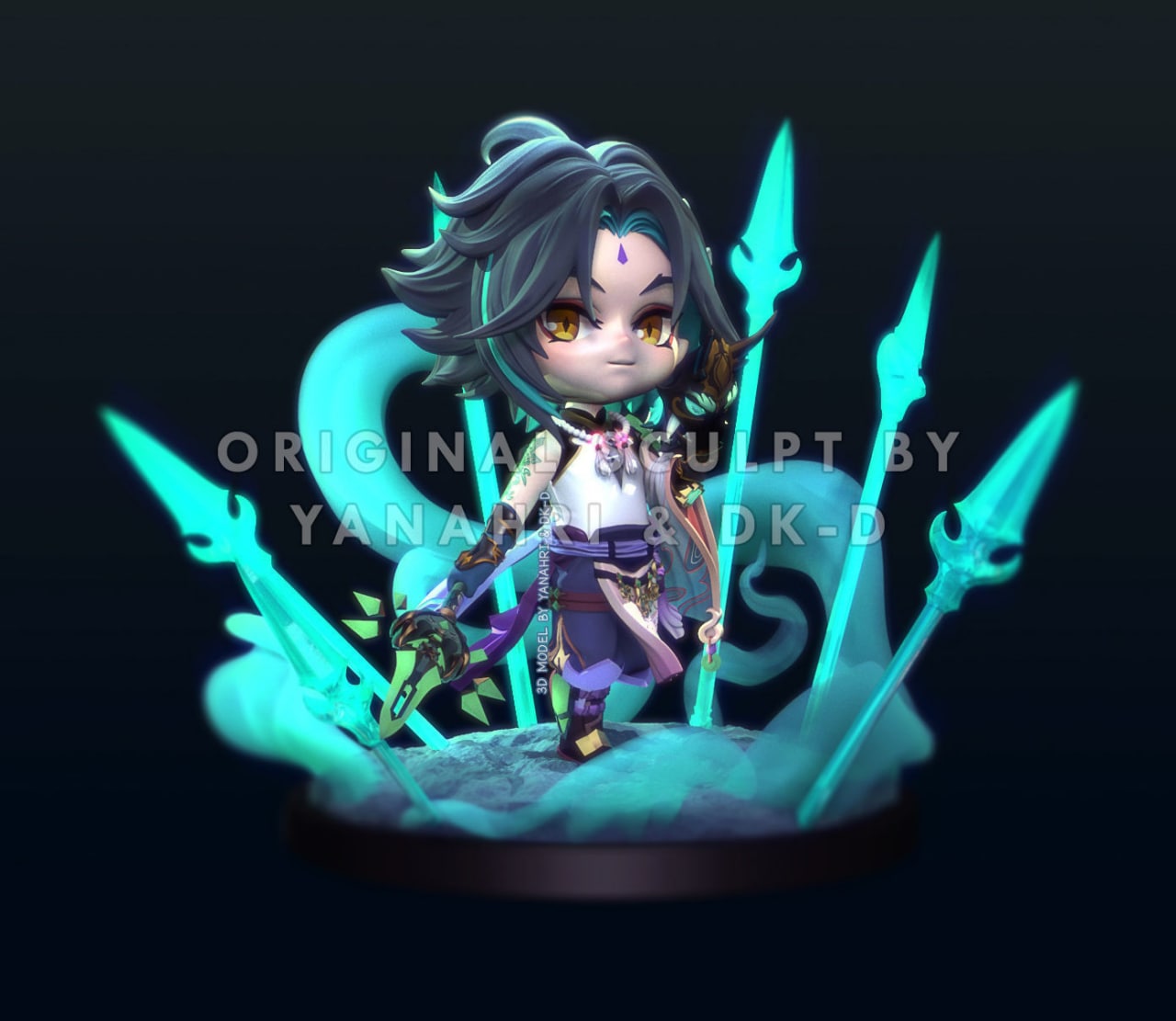 Genshin Impact Chibi Xiao Fan Art 3D print model